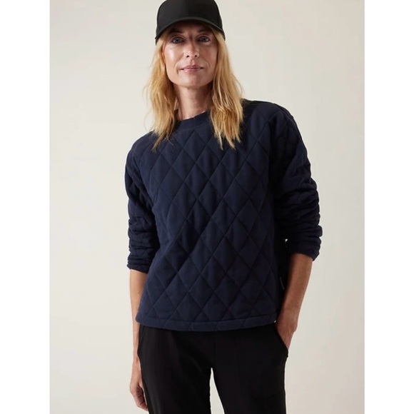 NWT Athleta Retroplush Quilted Crewneck Sweatshirt in color Navy - Picture 1 of 8